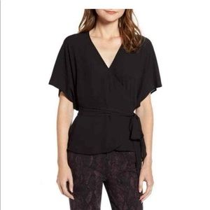 Chelsea28 Black Wrap Surplice Kimono Chiffon Tie Blouse Top Women's Size Medium